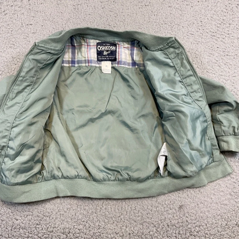 OshKosh B'gosh Bomber Jacket Toddler 2T Green Excellent Military Utility Zip